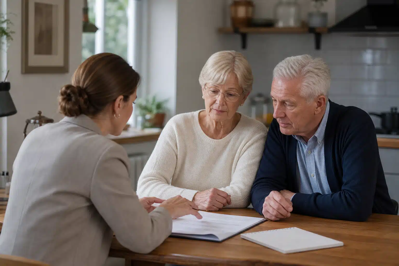 Femme expliquant des documents à un couple âgé